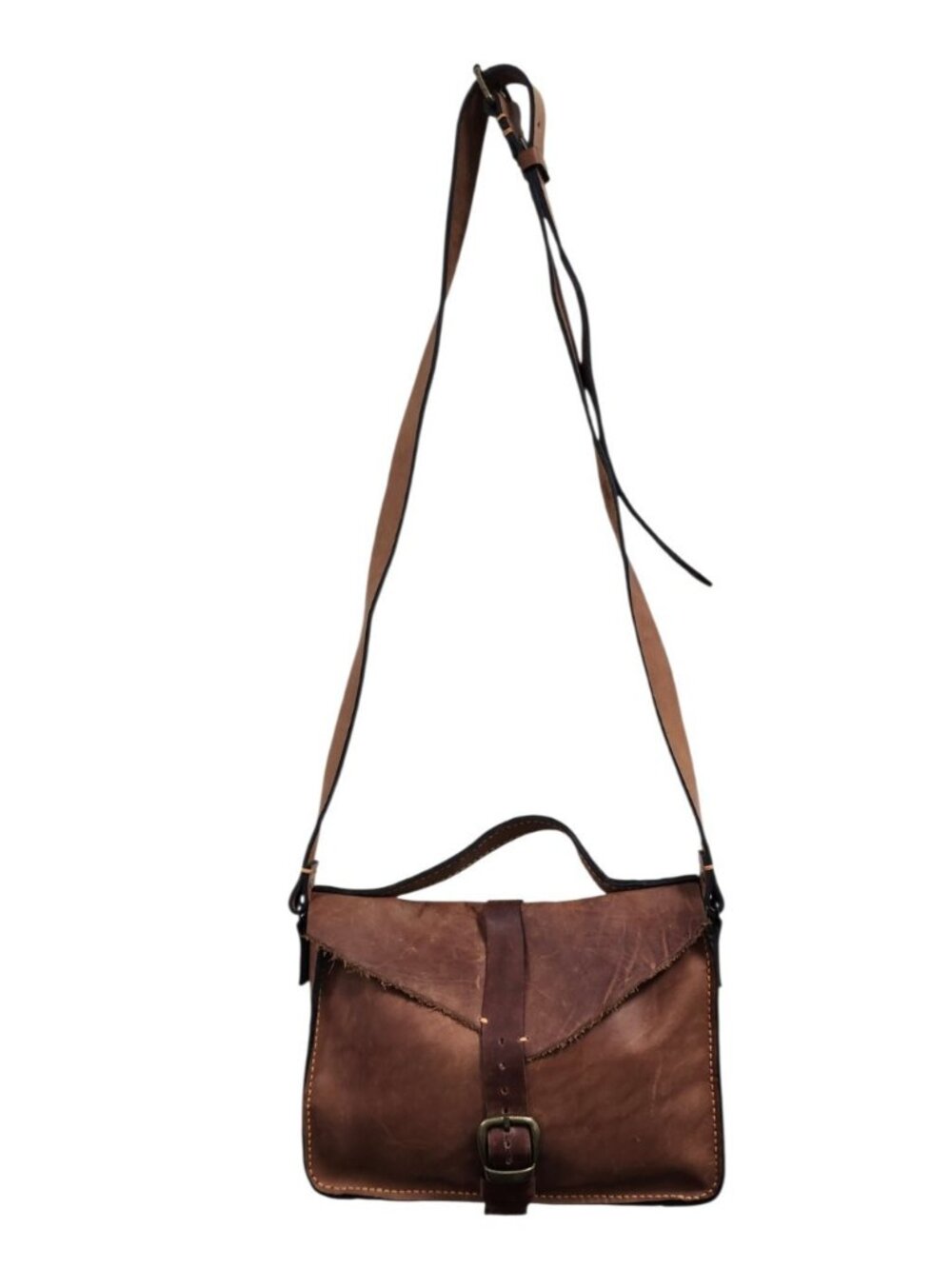 Handmade Genuine Leather Messenger Crossbody Bag Brown Rustic Satchel Unisex - Picture 2 of 16